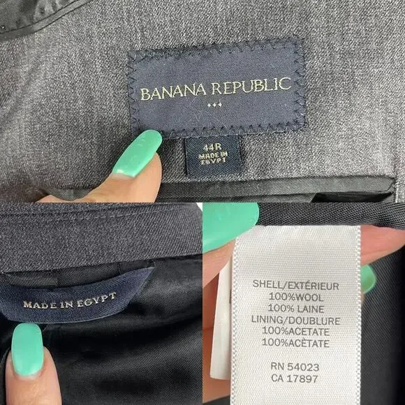 Banana Republic Men's Single Breasted Tailored Suit Jacket Dark Charcoal Sz 44R